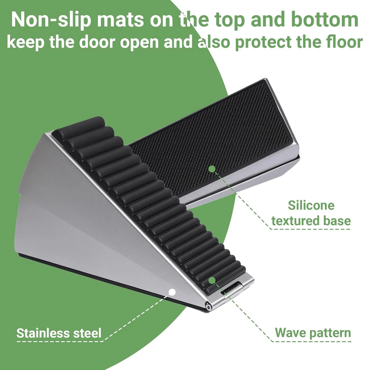 Large Door Stopper - Metal Door Wedge, Tall Door Stopper, Spring Rubber for Extra Strong Grip (Silver, 2 Pack)