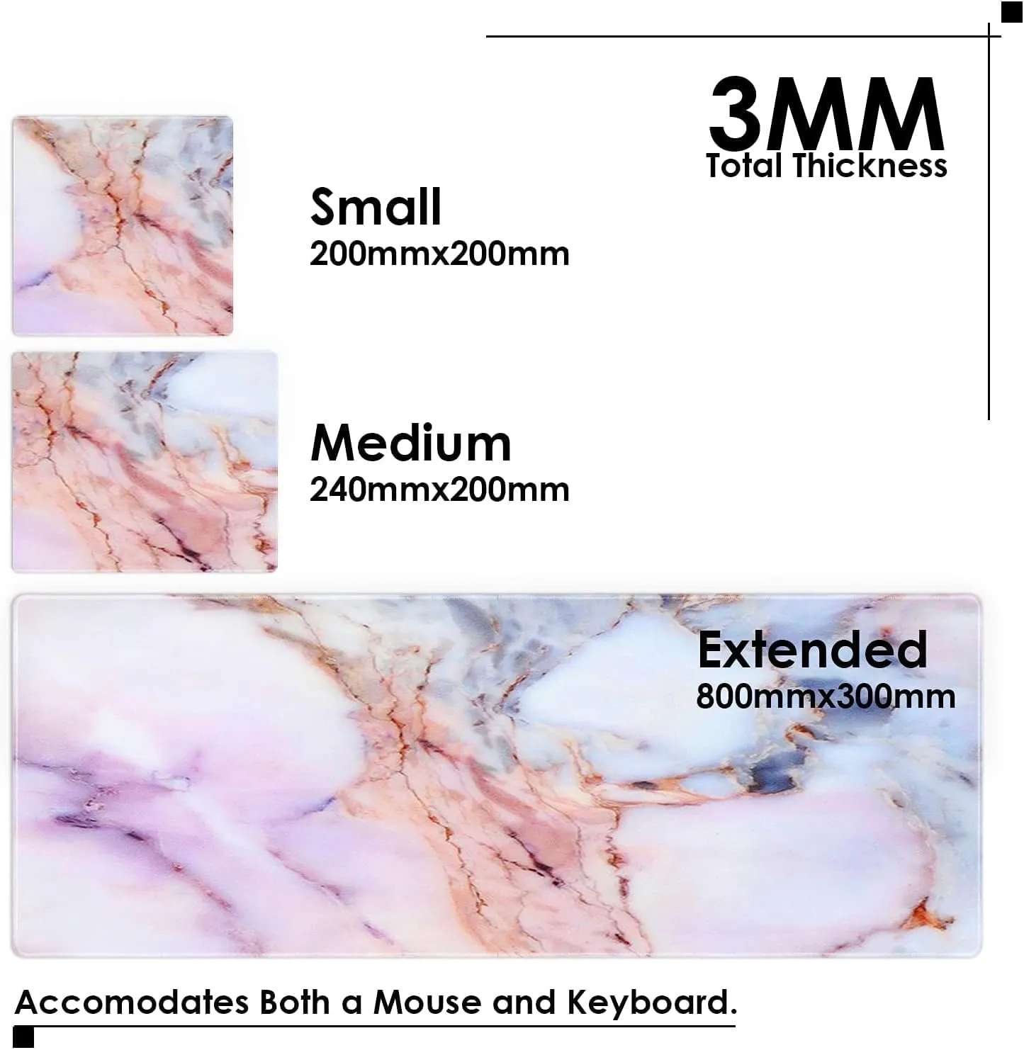 Large Gaming XXL Mouse Pad, Oversized Extended Mat Desk Pad Keyboard Pad (31.5"x11.8"x0.15") Thick Non-Slip Rubber Stitched Edges(Marble) (Marble Texture)