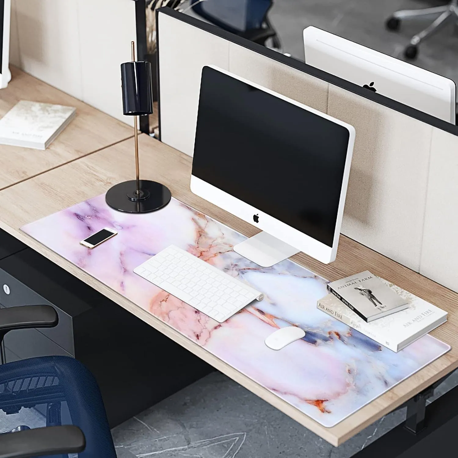 Large Gaming XXL Mouse Pad, Oversized Extended Mat Desk Pad Keyboard Pad (31.5"x11.8"x0.15") Thick Non-Slip Rubber Stitched Edges(Marble) (Marble Texture)