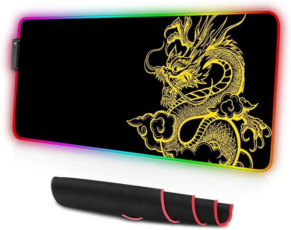 Large RGB Gaming XXL Mouse Pad with Stitched Edge 31.5"x11.8"x0.15" Dragon Mouse Mat Customized Extended Glowing Led Gaming Mouse Pad Anti-Slip Rubber Base Ergonomic Mouse Pad for Computer