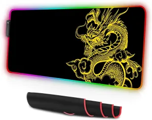 Large RGB Gaming XXL Mouse Pad with Stitched Edge 31.5"x11.8"x0.15" Dragon Mouse Mat Customized Extended Glowing Led Gaming Mouse Pad Anti-Slip Rubber Base Ergonomic Mouse Pad for Computer