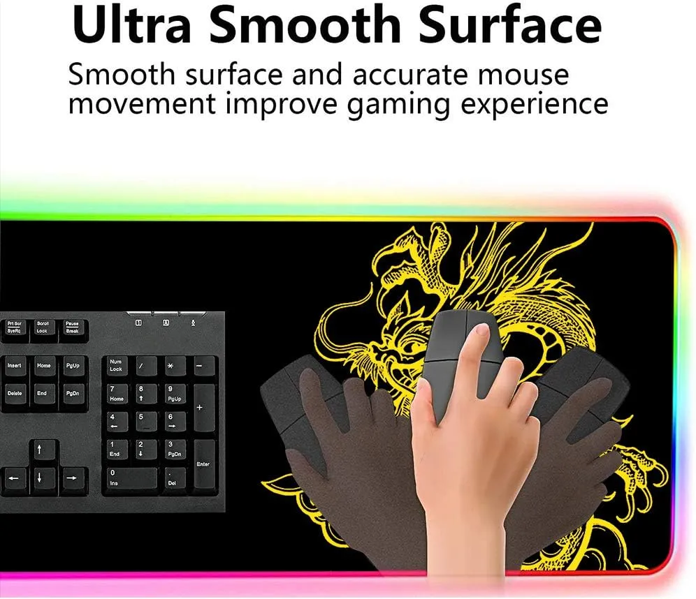 Large RGB Gaming XXL Mouse Pad with Stitched Edge 31.5"x11.8"x0.15" Dragon Mouse Mat Customized Extended Glowing Led Gaming Mouse Pad Anti-Slip Rubber Base Ergonomic Mouse Pad for Computer