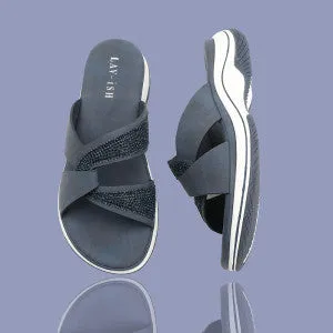 LAV-iSH LVSLDSKYE Crossover Slide - Navy