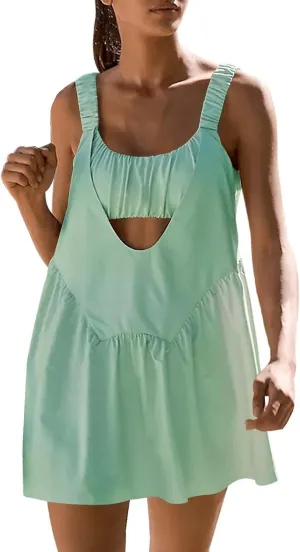 LCMTWX Workout Set Womens Tennis Dress Built In Bra And Shorts Pockets Cut Out Workout Outfits Athletic Spring Outfit