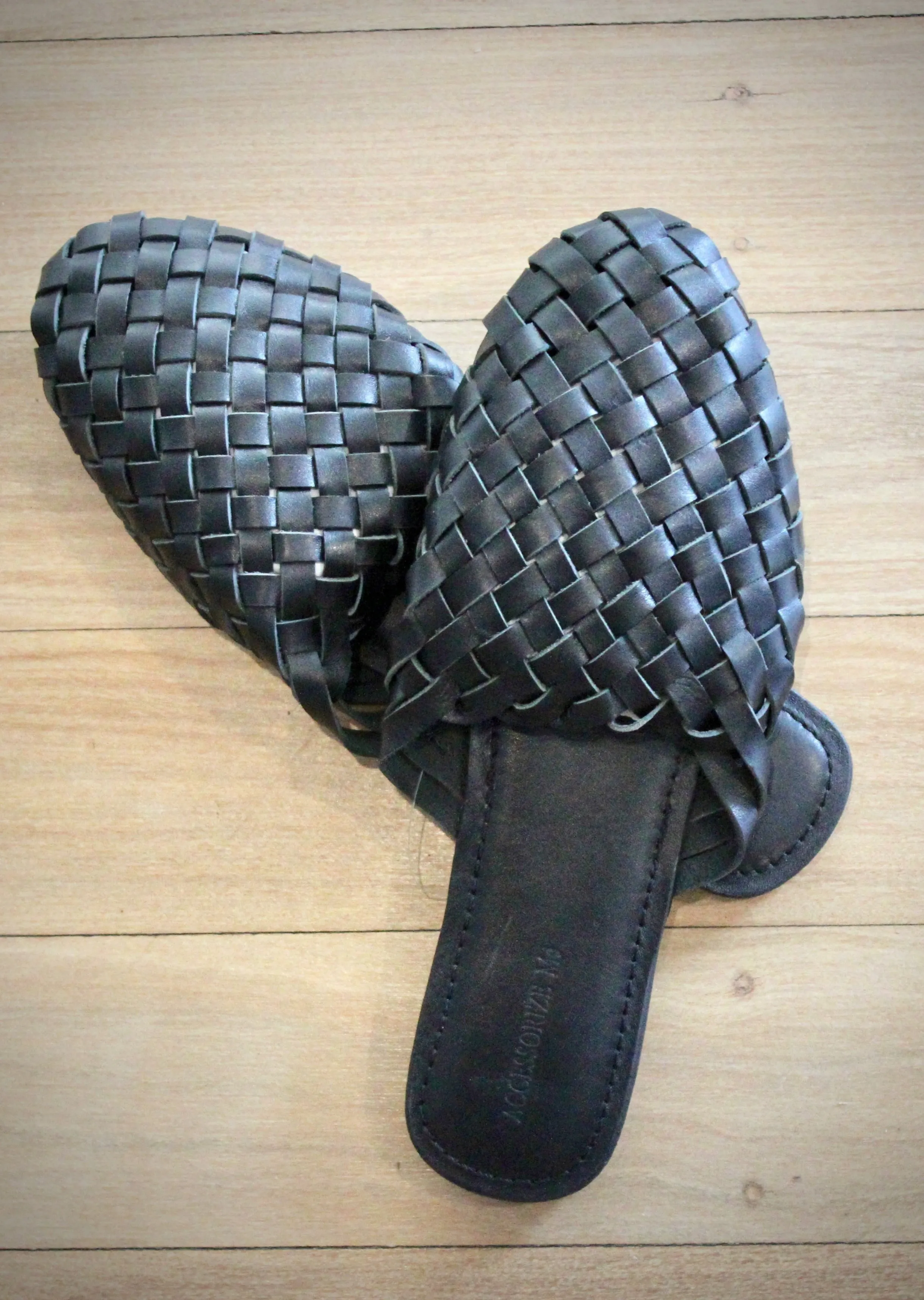 Leather Woven Mules - Black