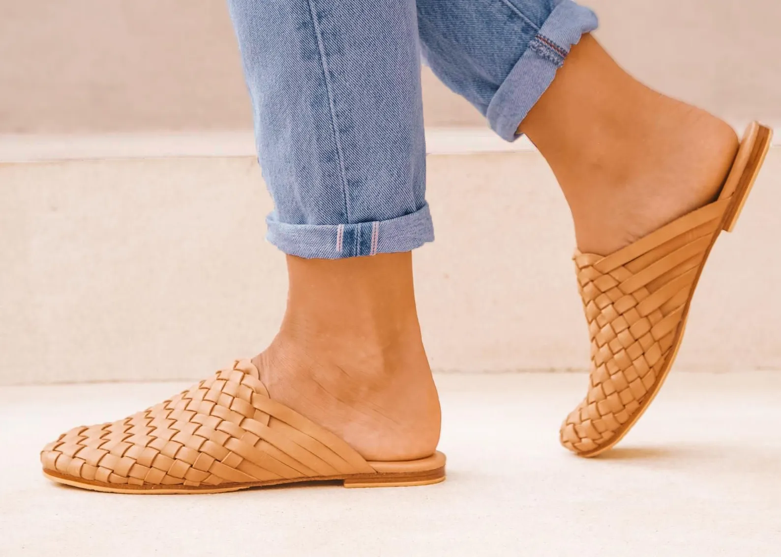 Leather Woven Mules - Black