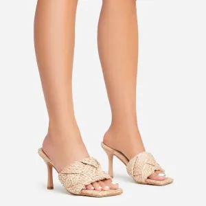 Lemonade Better-Now Woven Peep Toe Square Toe Heel Mule-Nude