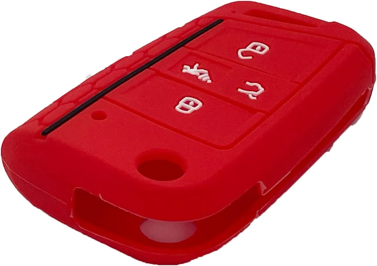 LemSa 2Pack Rubber Silicone Flip Key Fob Case Cover Protector Holder for 2020 2019 2018 2017 VW Golf Alltrack Sportwagen GTI Tiguan Atlas Polo Skoda Octavia, Red Blue