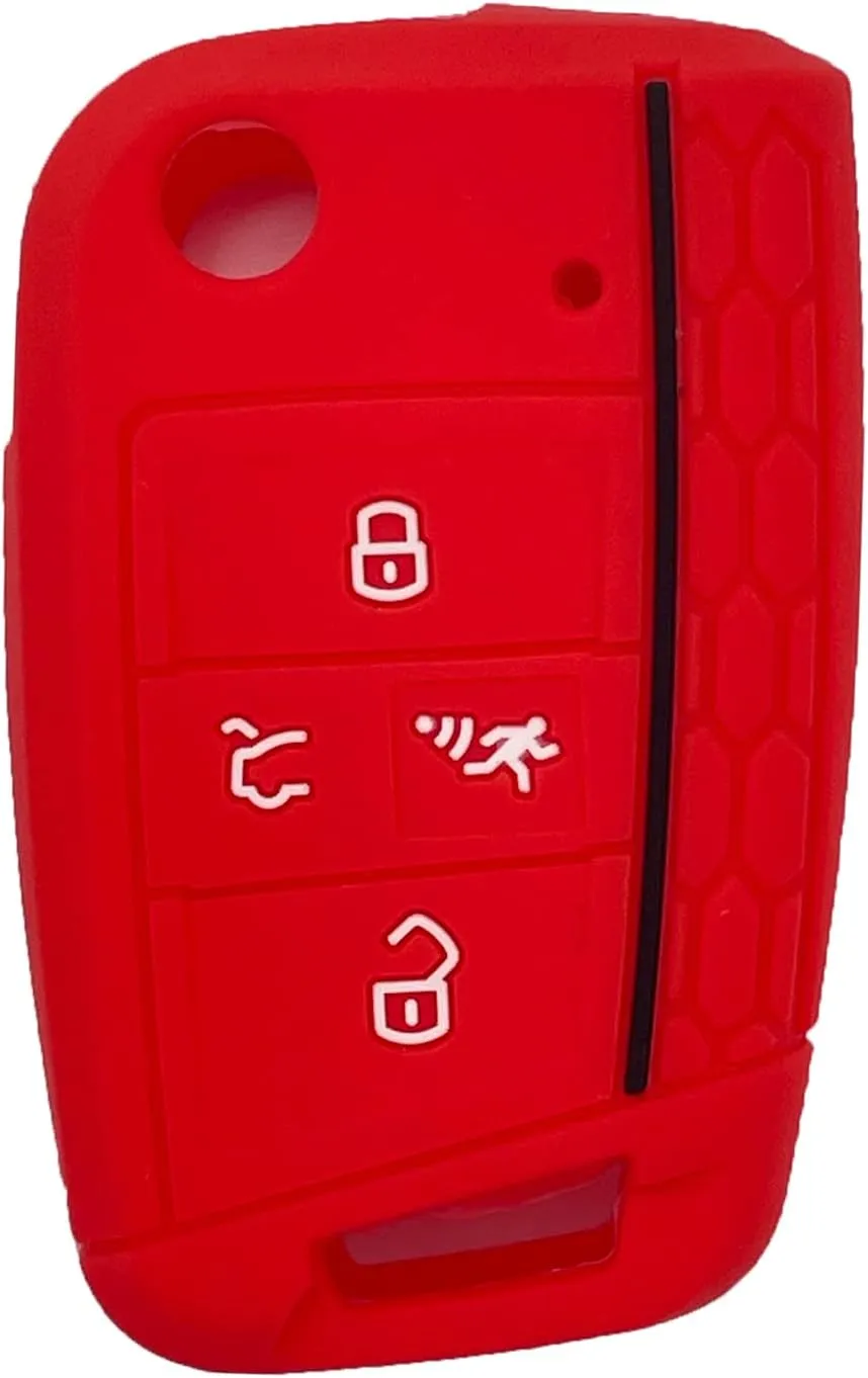 LemSa 2Pack Rubber Silicone Flip Key Fob Case Cover Protector Holder for 2020 2019 2018 2017 VW Golf Alltrack Sportwagen GTI Tiguan Atlas Polo Skoda Octavia, Red Blue