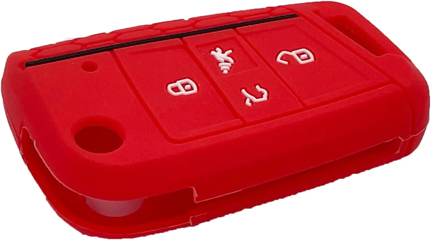 LemSa 2Pack Rubber Silicone Flip Key Fob Case Cover Protector Holder for 2020 2019 2018 2017 VW Golf Alltrack Sportwagen GTI Tiguan Atlas Polo Skoda Octavia, Red Blue