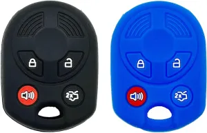 LemSa 2pcs Silicone 4 Buttons Smart Key Fob Cover Remote Keyless Entry Bag for Ford Escape Explorer Mustang Transit Fusion Focus Lincoln Zephyr Mercury Grand Marquis, Black Blue