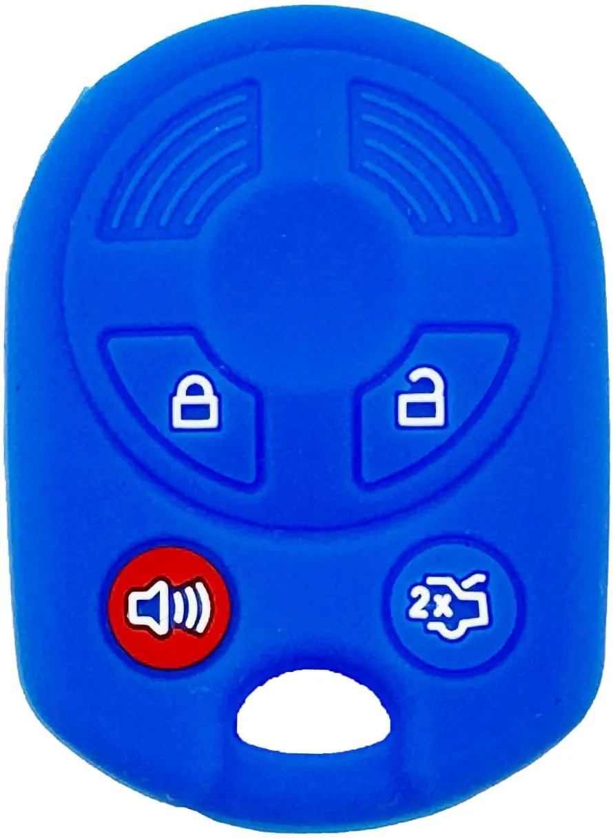 LemSa 2pcs Silicone 4 Buttons Smart Key Fob Cover Remote Keyless Entry Bag for Ford Escape Explorer Mustang Transit Fusion Focus Lincoln Zephyr Mercury Grand Marquis, Black Blue