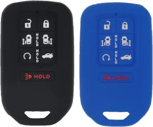 LemSa 2pcs Silicone 7 Buttons Smart Key Fob Cover Remote Keyless Entry Bag Compatible with Honda Odyssey Elite Ex 2018 2019 2020 KR5V1X KR5V2X, Black Blue