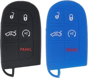LemSa 2pcs Smart Key Fob Cover Remote Keyless Entry Bag for Jeep Grand Cherokee,for Dodge Challenger Charger Dart Durango Journey,for Chrysler 300, Black Blue
