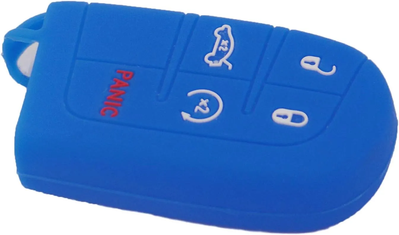 LemSa 2pcs Smart Key Fob Cover Remote Keyless Entry Bag for Jeep Grand Cherokee,for Dodge Challenger Charger Dart Durango Journey,for Chrysler 300, Black Blue