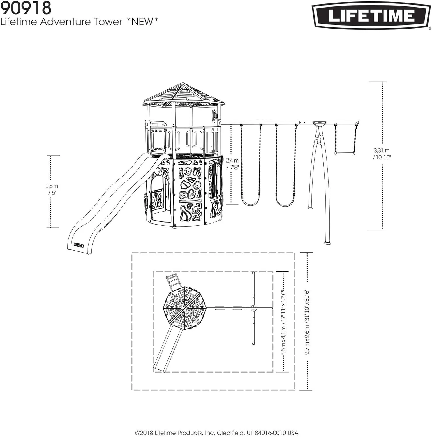 Lifetime 90918 Adventure Tower Playset Swing Set, Blue