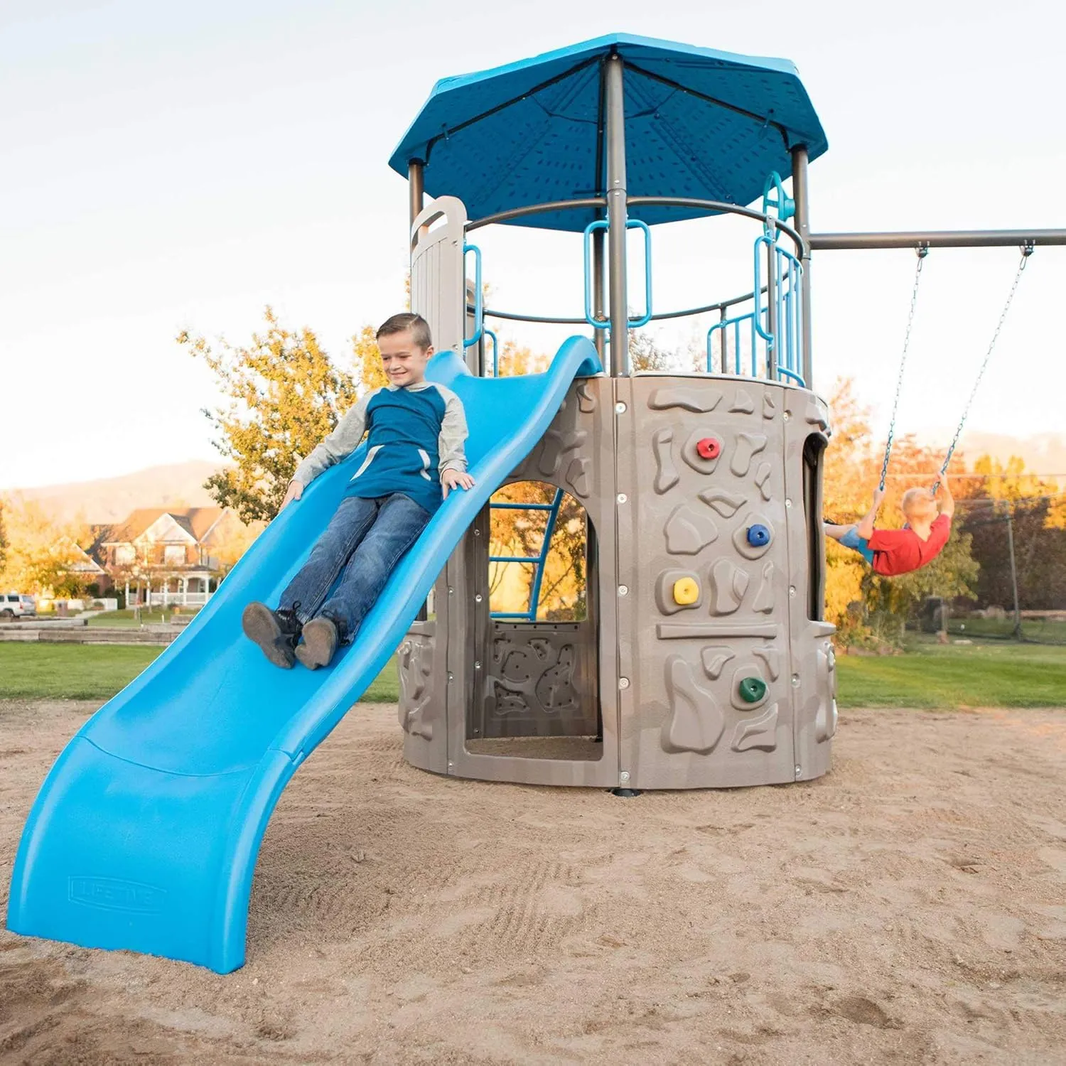 Lifetime 90918 Adventure Tower Playset Swing Set, Blue