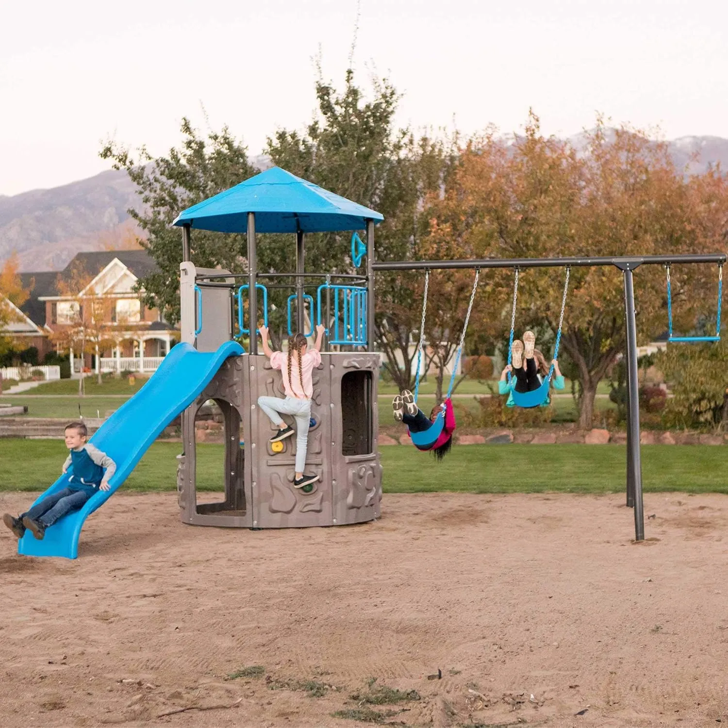 Lifetime 90918 Adventure Tower Playset Swing Set, Blue