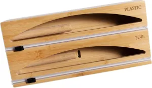 Lipper International Bamboo Wrap Dispenser with Cutter for Aluminum Foil, Plastic Wrap, or Wax Paper, 2-in-1 with Engraved Labels, 13 1/2" x 6 3/8" x 3 1/2"