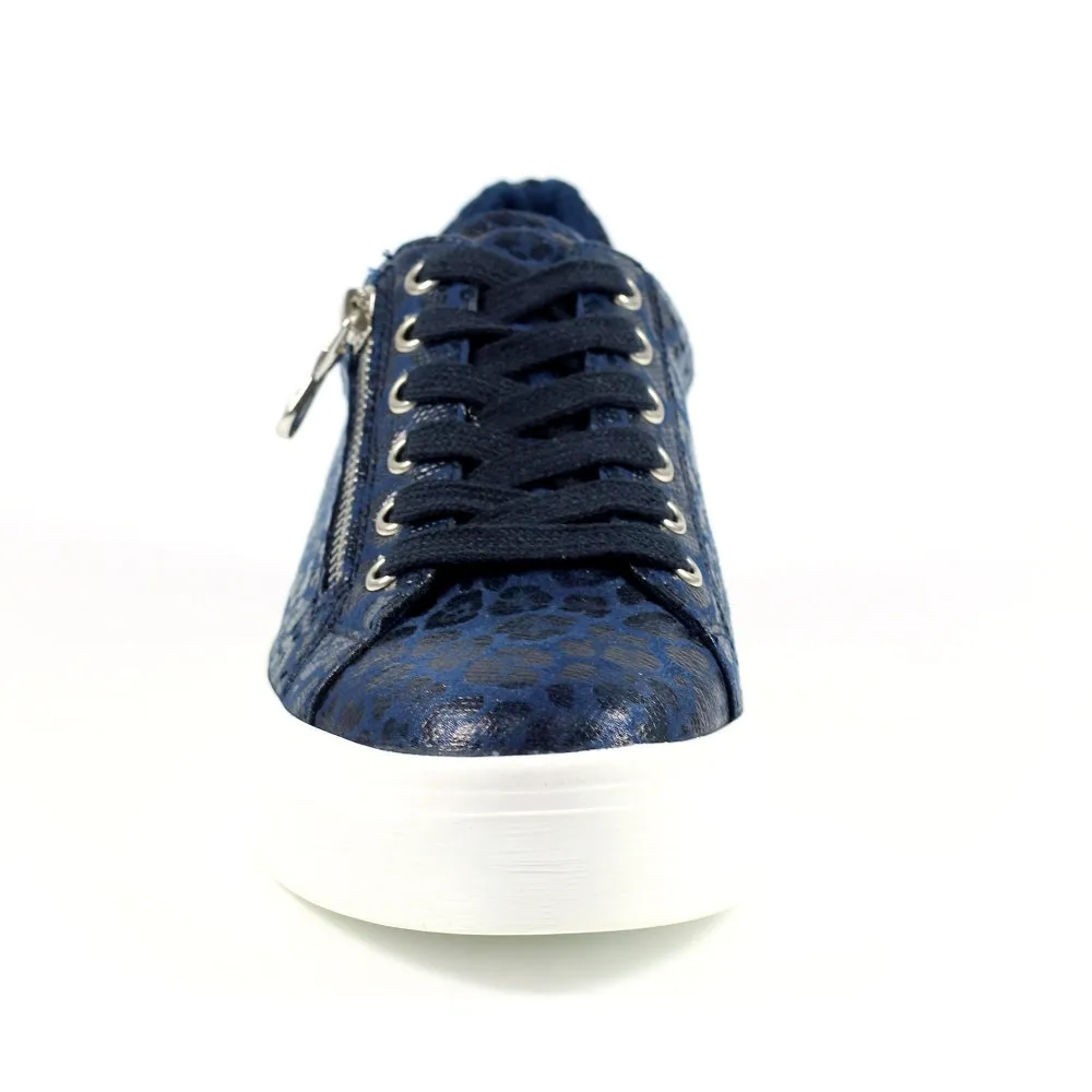 Lunar Charm Women's Low Profile Platform Sole Trainer Navy Leopard Print