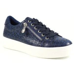 Lunar Charm Women's Low Profile Platform Sole Trainer Navy Leopard Print