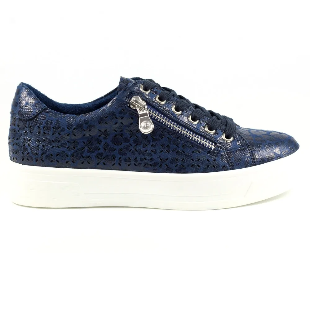 Lunar Charm Women's Low Profile Platform Sole Trainer Navy Leopard Print