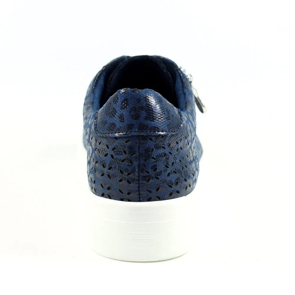Lunar Charm Women's Low Profile Platform Sole Trainer Navy Leopard Print
