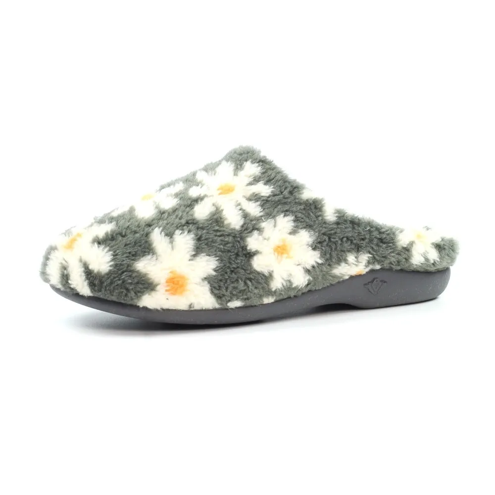 Lunar Plumeria Women's Flower Mule Machine Washable Slipper Grey