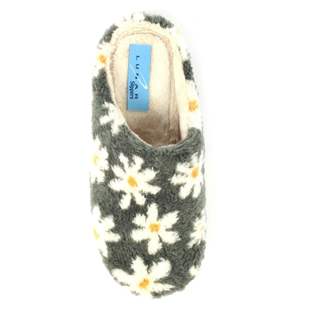 Lunar Plumeria Women's Flower Mule Machine Washable Slipper Grey