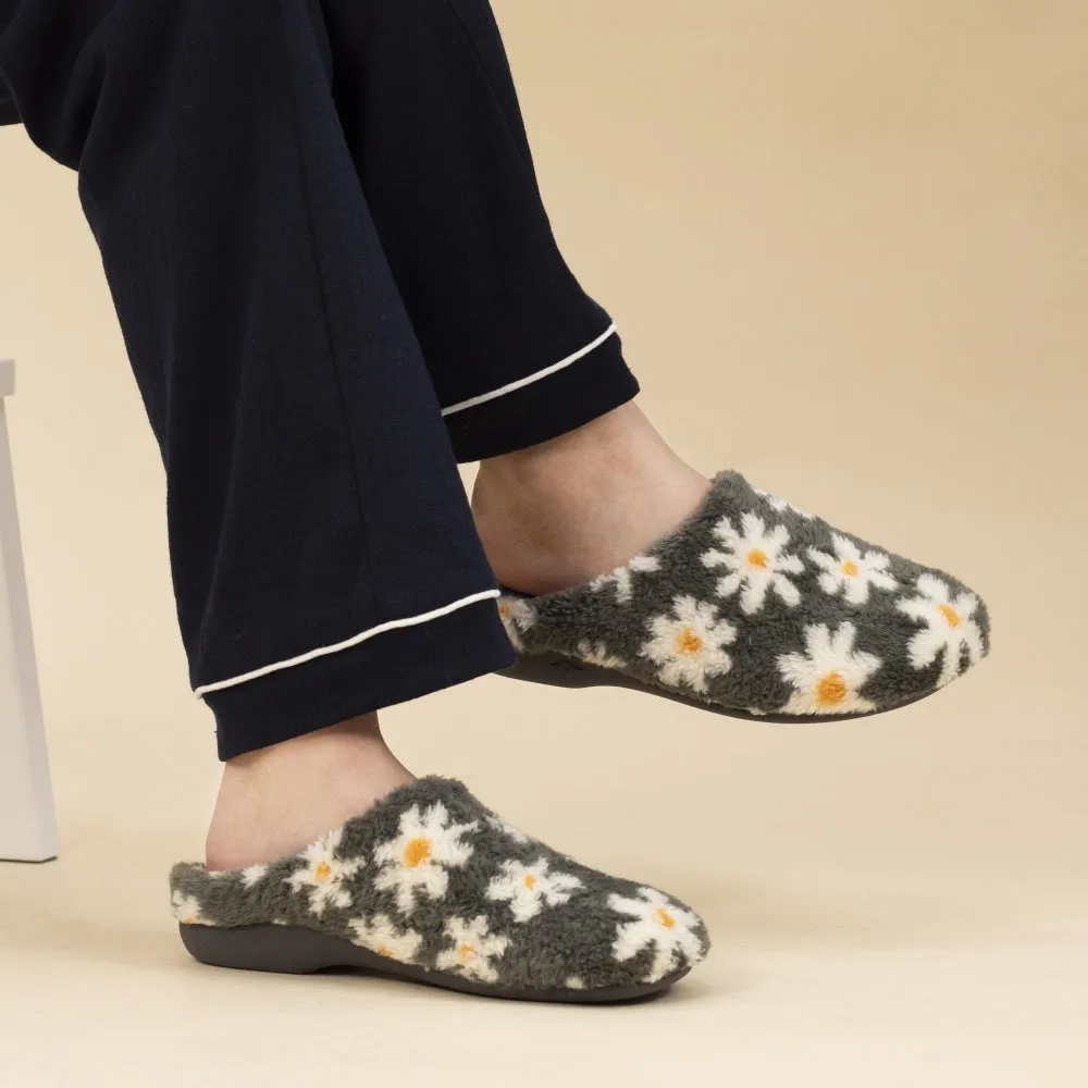 Lunar Plumeria Women's Flower Mule Machine Washable Slipper Grey