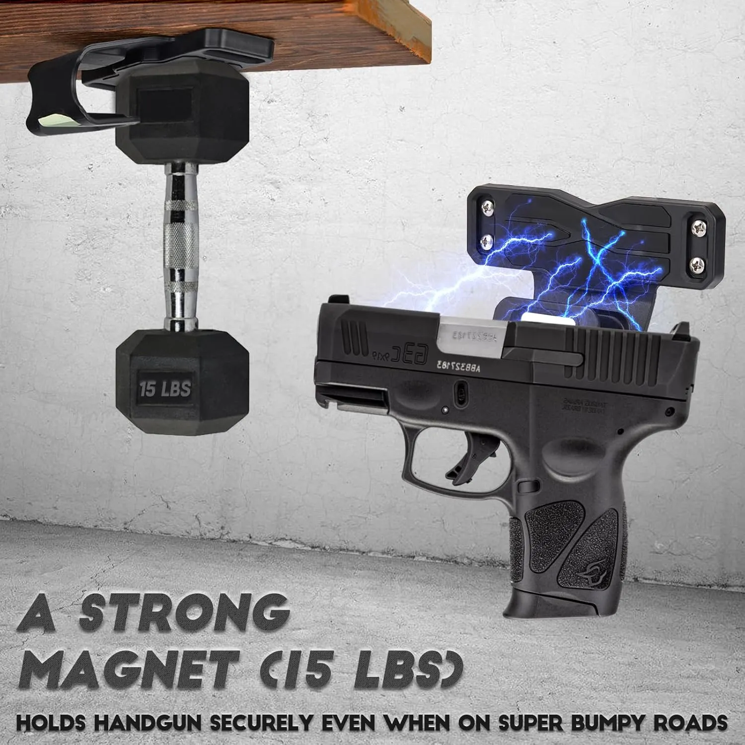 Magnetic Gun Holder with Safety Trigger Guard Protection, Gun Mount for Car, Vehicle, Truck, Walls, Desks, Gun Magnet for Pistols Revolver Shotgun Wall Mount Lock Luminous Sticker Design