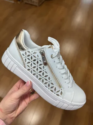 Marco Tozzi White/Gold Zip Trainer