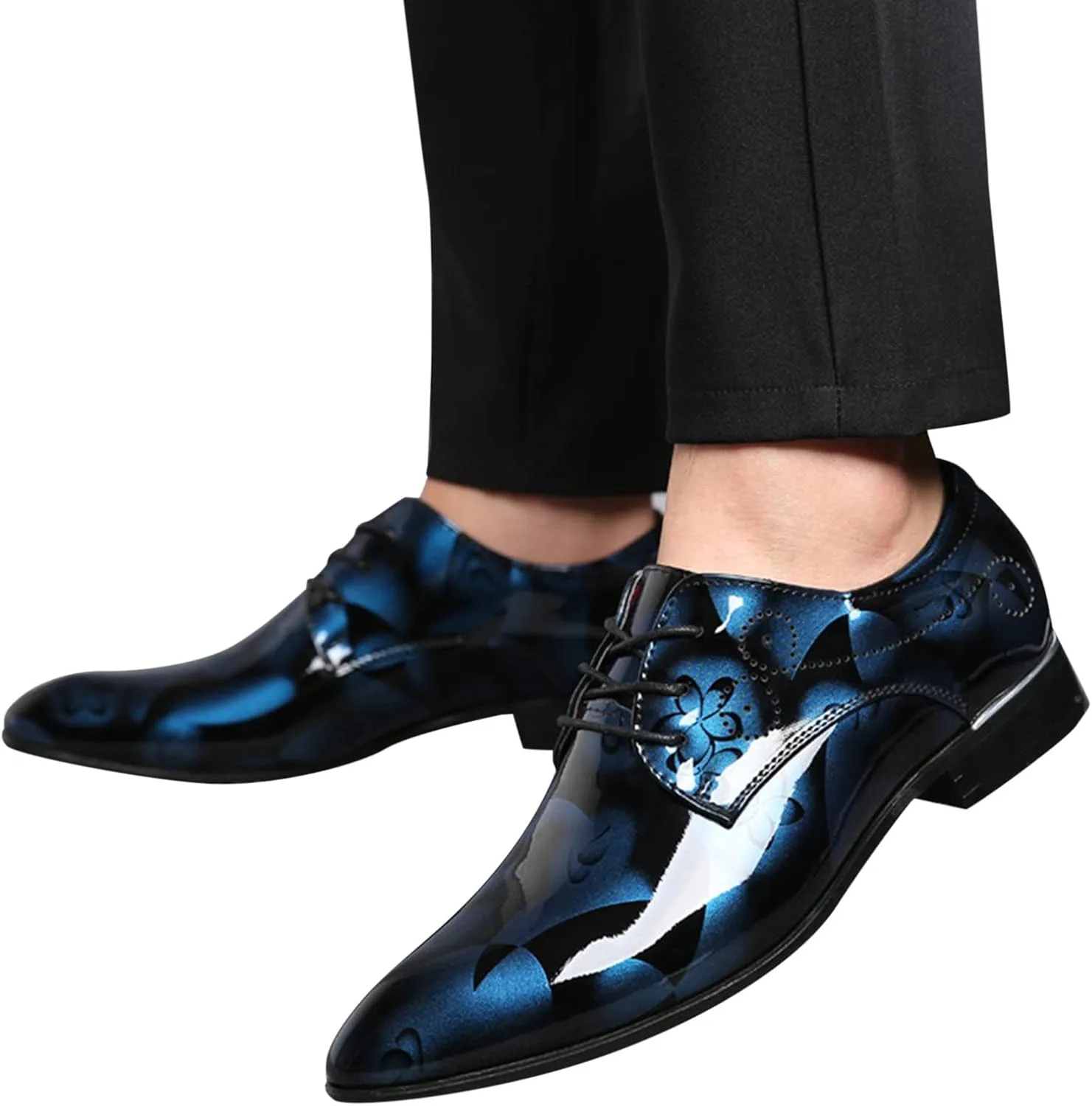 Mens Moccasins Shoes Leather Classical Style Shoes for Men Slip On PU Leather Low Rubber Sole Block Heel Work Leather Boxing Shoes for Men (Blue, 13.5)