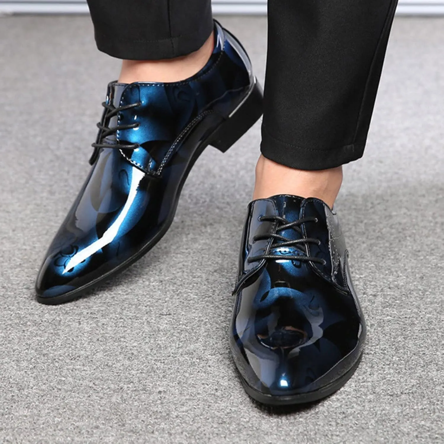 Mens Moccasins Shoes Leather Classical Style Shoes for Men Slip On PU Leather Low Rubber Sole Block Heel Work Leather Boxing Shoes for Men (Blue, 13.5)