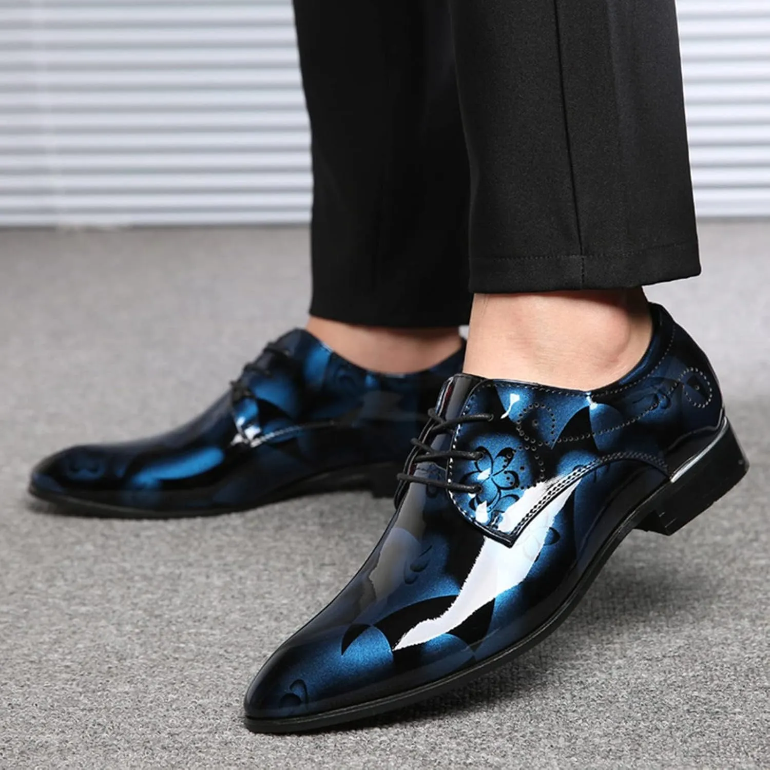 Mens Moccasins Shoes Leather Classical Style Shoes for Men Slip On PU Leather Low Rubber Sole Block Heel Work Leather Boxing Shoes for Men (Blue, 13.5)