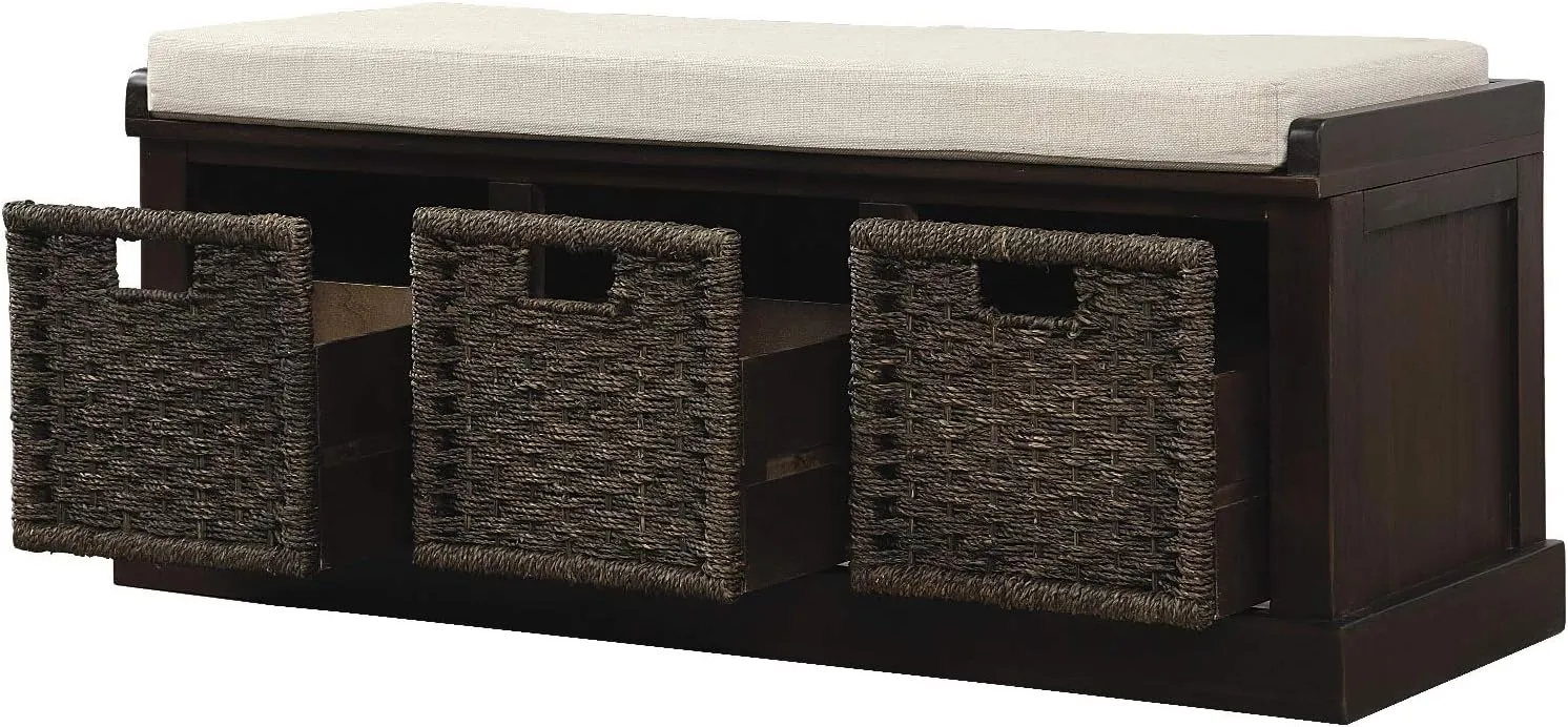 Merax Storage Bench Entryway Storage Bench with 3 Removable Basket, Shoe Bench Fully Assemble Storage Bench with Removable Cushion for Entryway, Hallway,Living Room(Espresso)