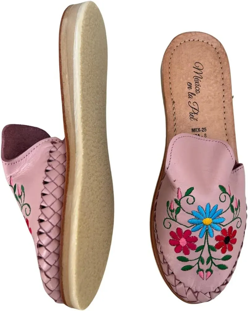 Mexico en la Piel Leather Slide Sandals for Woman Handmade.