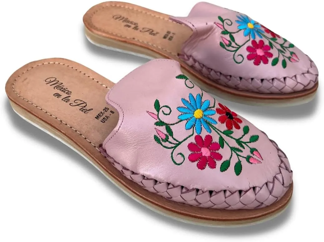 Mexico en la Piel Leather Slide Sandals for Woman Handmade.
