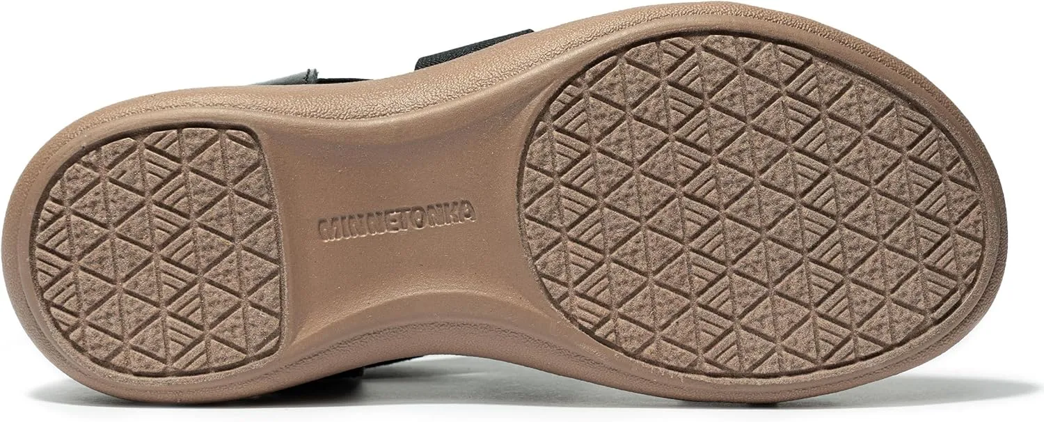 Minnetonka Brenn - Double Band Slide Sandals for Women Handcrafted with Classic Slip-On Silhouette Design, Padded Rubber Soles, and Metal Accents and Ornaments