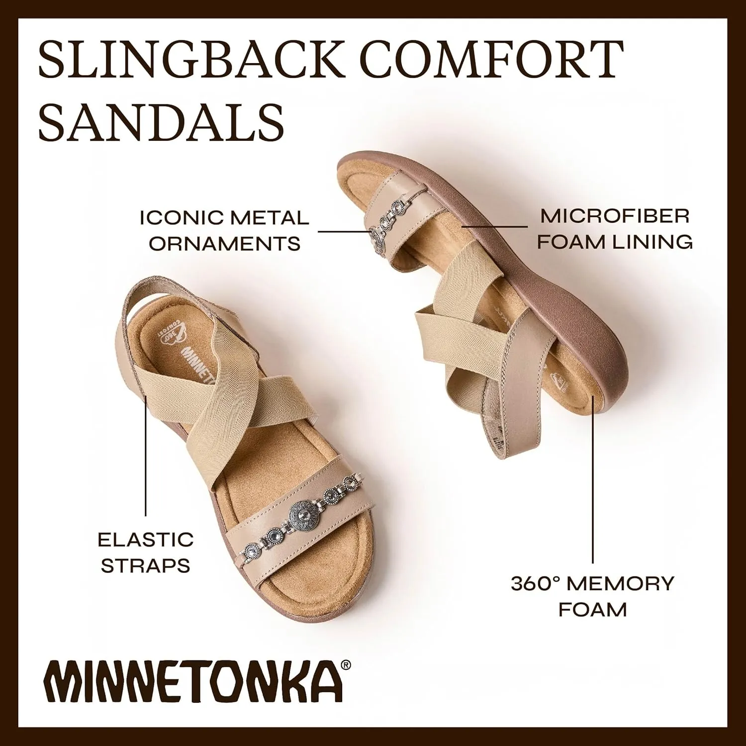Minnetonka Brenn - Double Band Slide Sandals for Women Handcrafted with Classic Slip-On Silhouette Design, Padded Rubber Soles, and Metal Accents and Ornaments