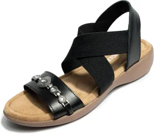 Minnetonka Brenn - Double Band Slide Sandals for Women Handcrafted with Classic Slip-On Silhouette Design, Padded Rubber Soles, and Metal Accents and Ornaments