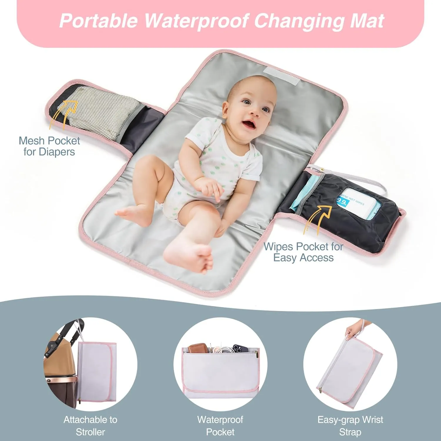MOMUVO Diaper Bag Backpack, Quilted Baby Bag with Changing Pad and Stroller Straps and Pacifier Case, Multifunction Waterproof Travel Diaper Bags, Unisex, Light Purple