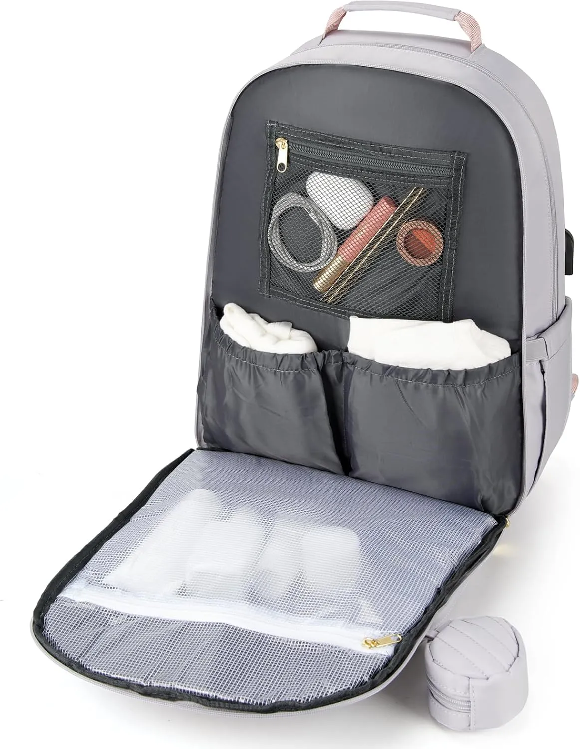 MOMUVO Diaper Bag Backpack, Quilted Baby Bag with Changing Pad and Stroller Straps and Pacifier Case, Multifunction Waterproof Travel Diaper Bags, Unisex, Light Purple