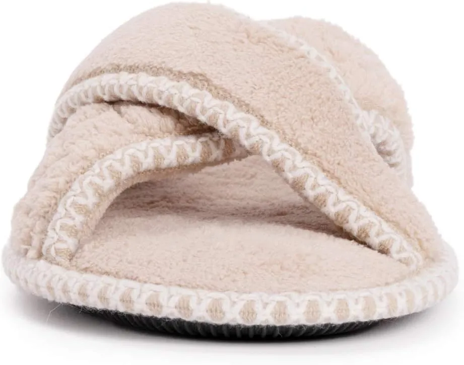 MUK LUKS Women's Ada Chenille Crossband Slippers-Daisy White