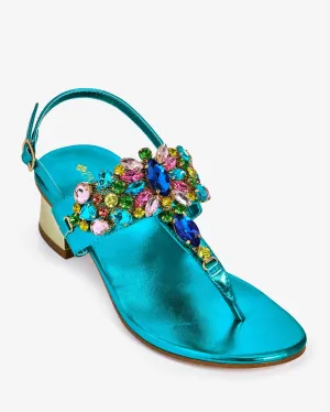 Multi Colored Gem Embellished Sandal Turquoise Multi