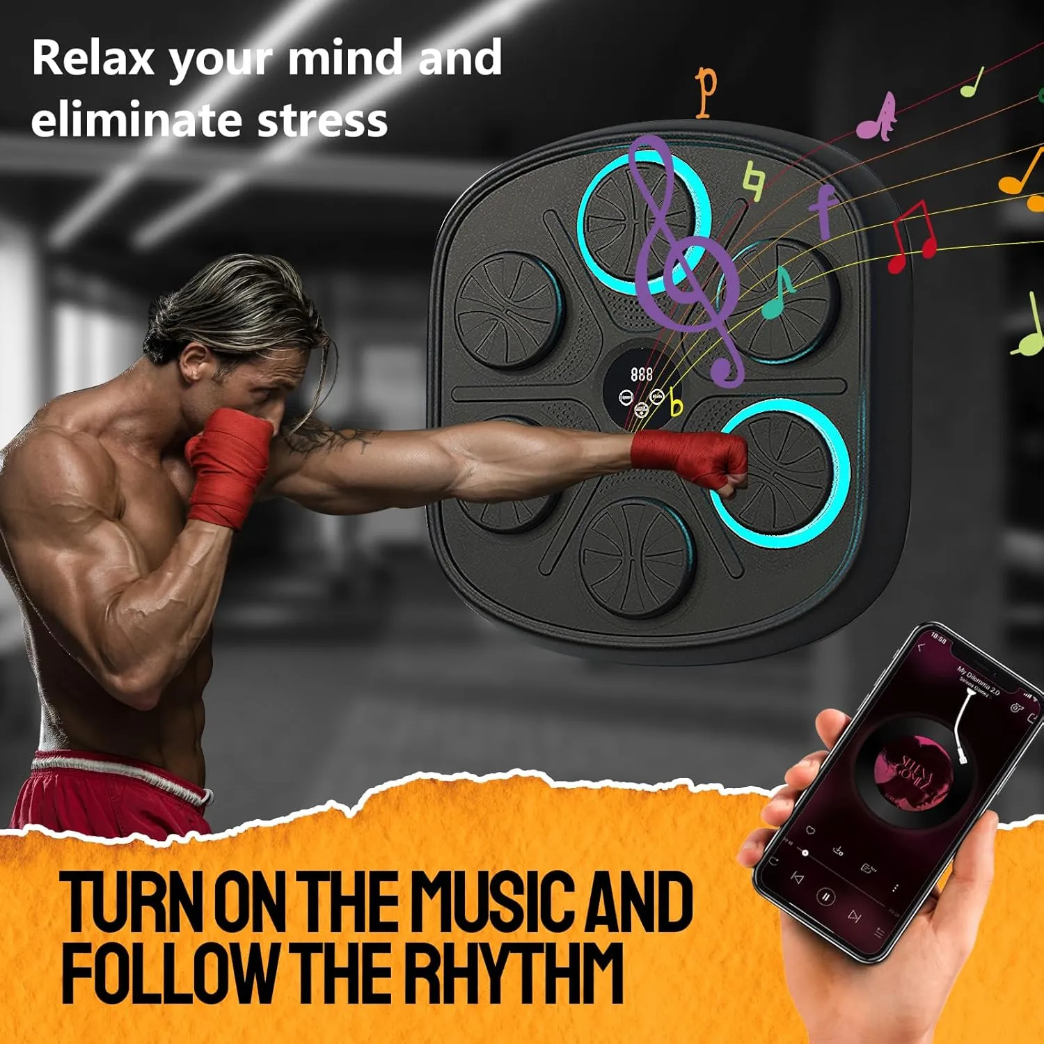 Music Boxing Machine with Boxing Gloves, Wall Mounted Smart Music Boxing Trainer, Electronic Boxing Target Workout Punching Equipment for Home, Indoor and Gym
