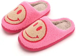 NEVEROLD Fun Happy Face Smile Emoticon Fluffy Sherpa Slip On House Slippers for Women and Men