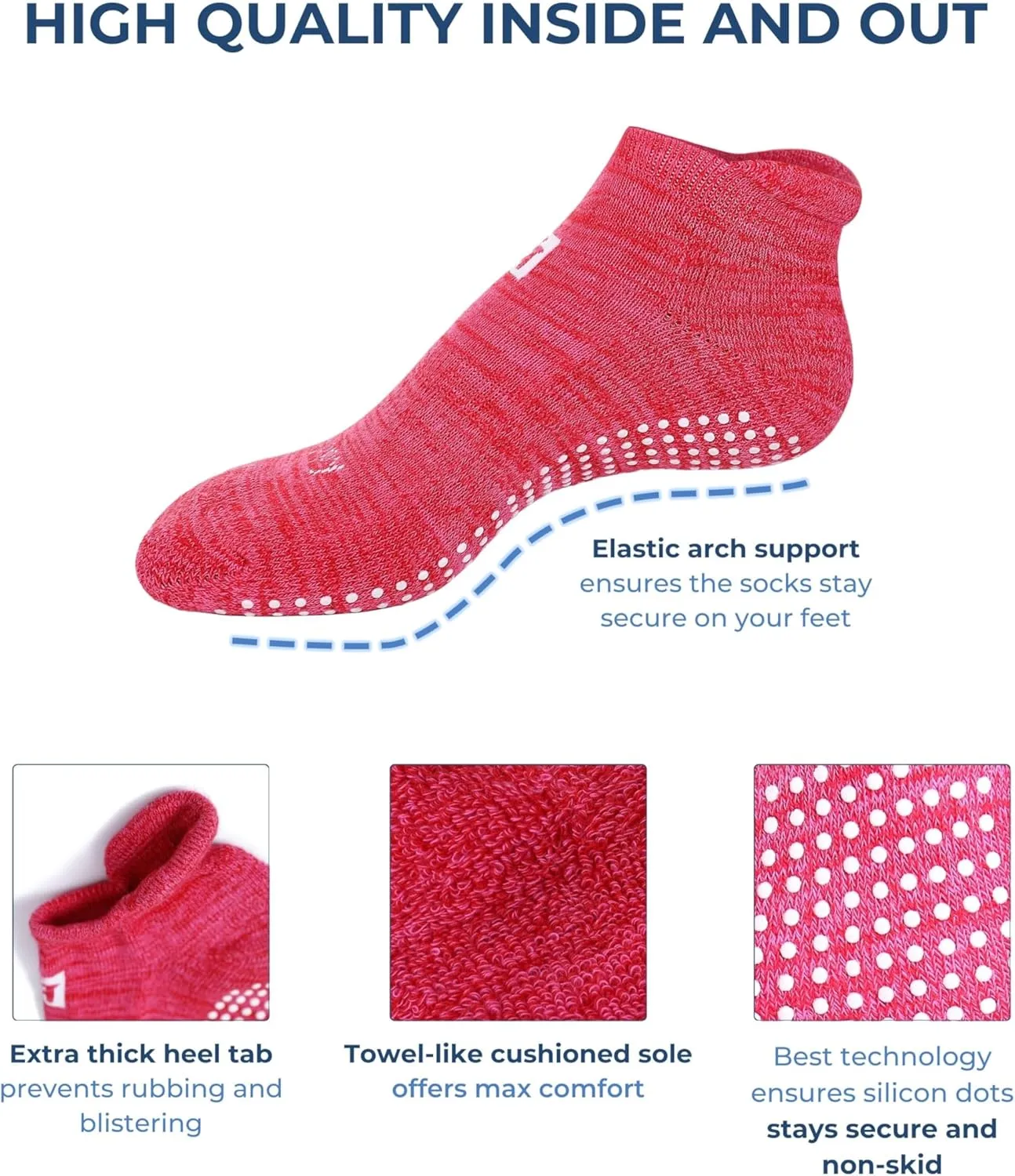 Non-Slip Socks Yoga Barre Pilates Hospital Maternity Sock w/Grips for Women Men