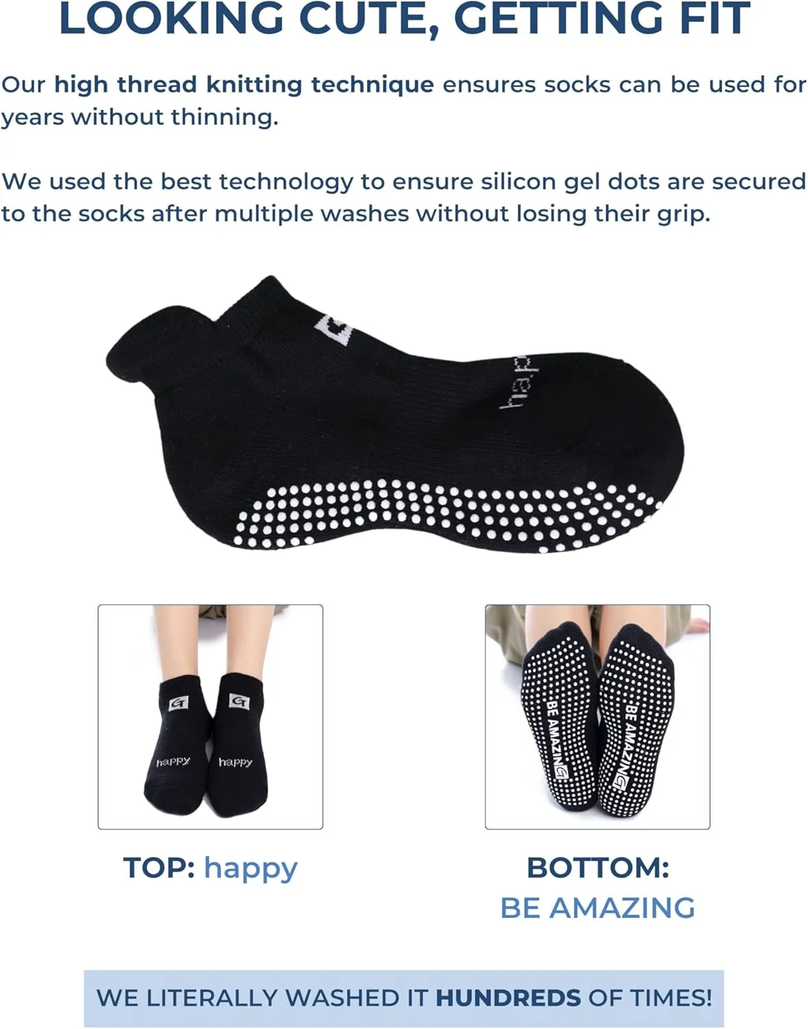 Non-Slip Socks Yoga Barre Pilates Hospital Maternity Sock w/Grips for Women Men