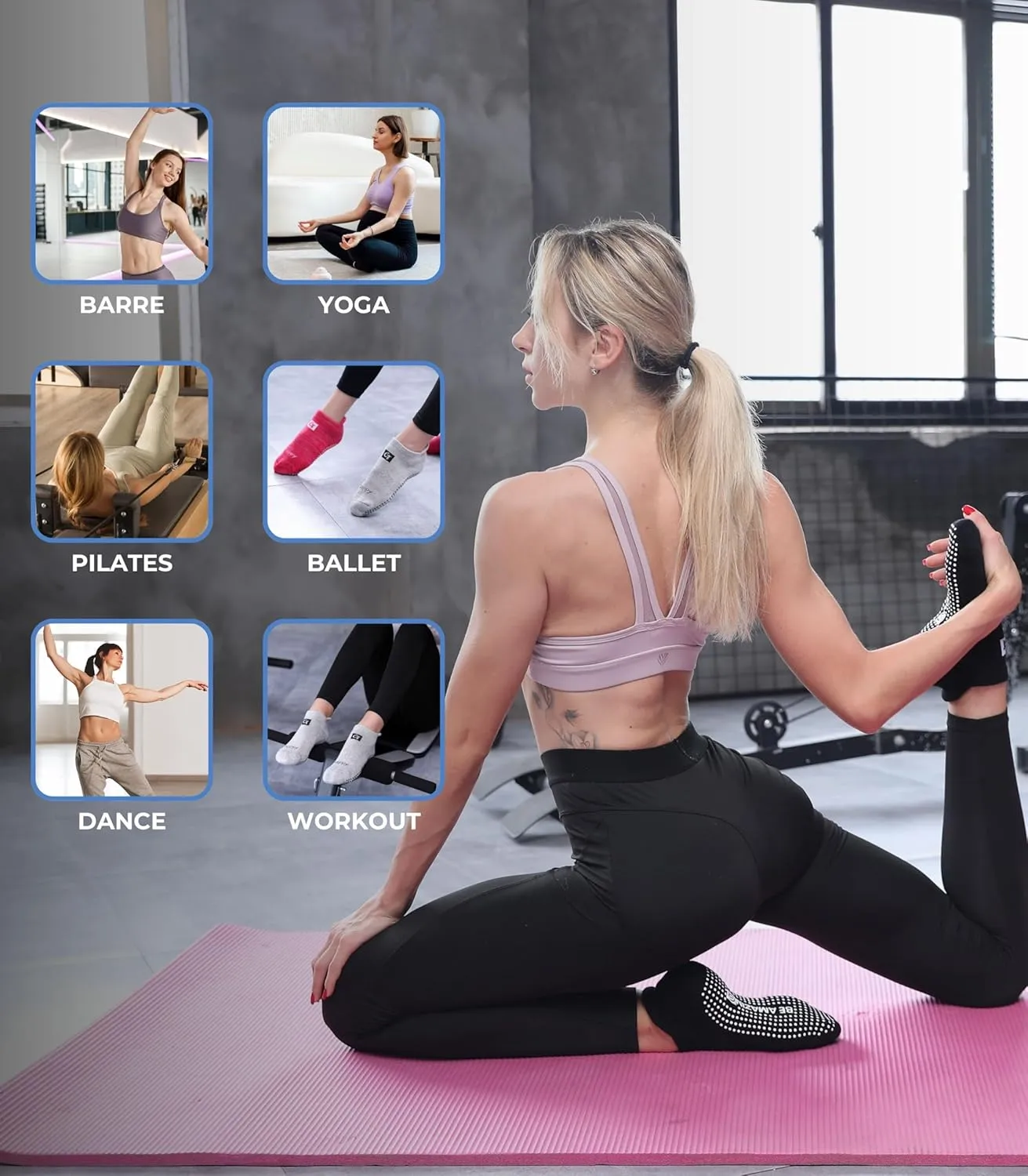 Non-Slip Socks Yoga Barre Pilates Hospital Maternity Sock w/Grips for Women Men